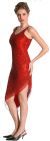 U-Neck Beaded Cocktail Party Dress with Asymmetric Hem  in Red